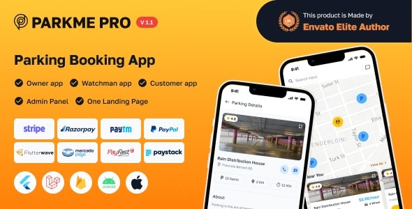 ParkMePRO v1.1 Nulled - Полное приложение для парковки автомобилей Flutter с приложением Owner и WatchMan