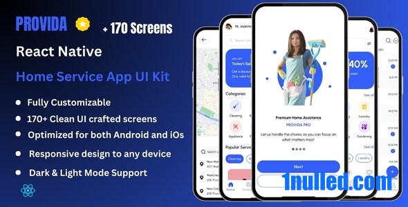 Provida Pro Nulled - Домашний сервис Уборка дома Набор React Native Expo Ui